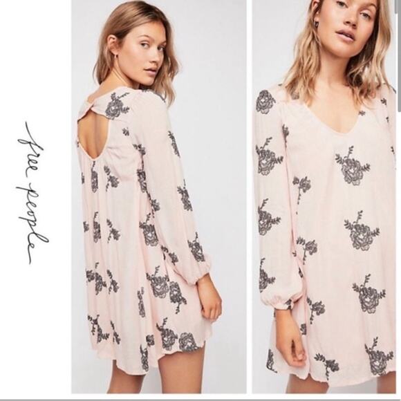 Free People Austin Emma Embroidered Swing Dress Pockets in Pink Large - Picture 1 of 6